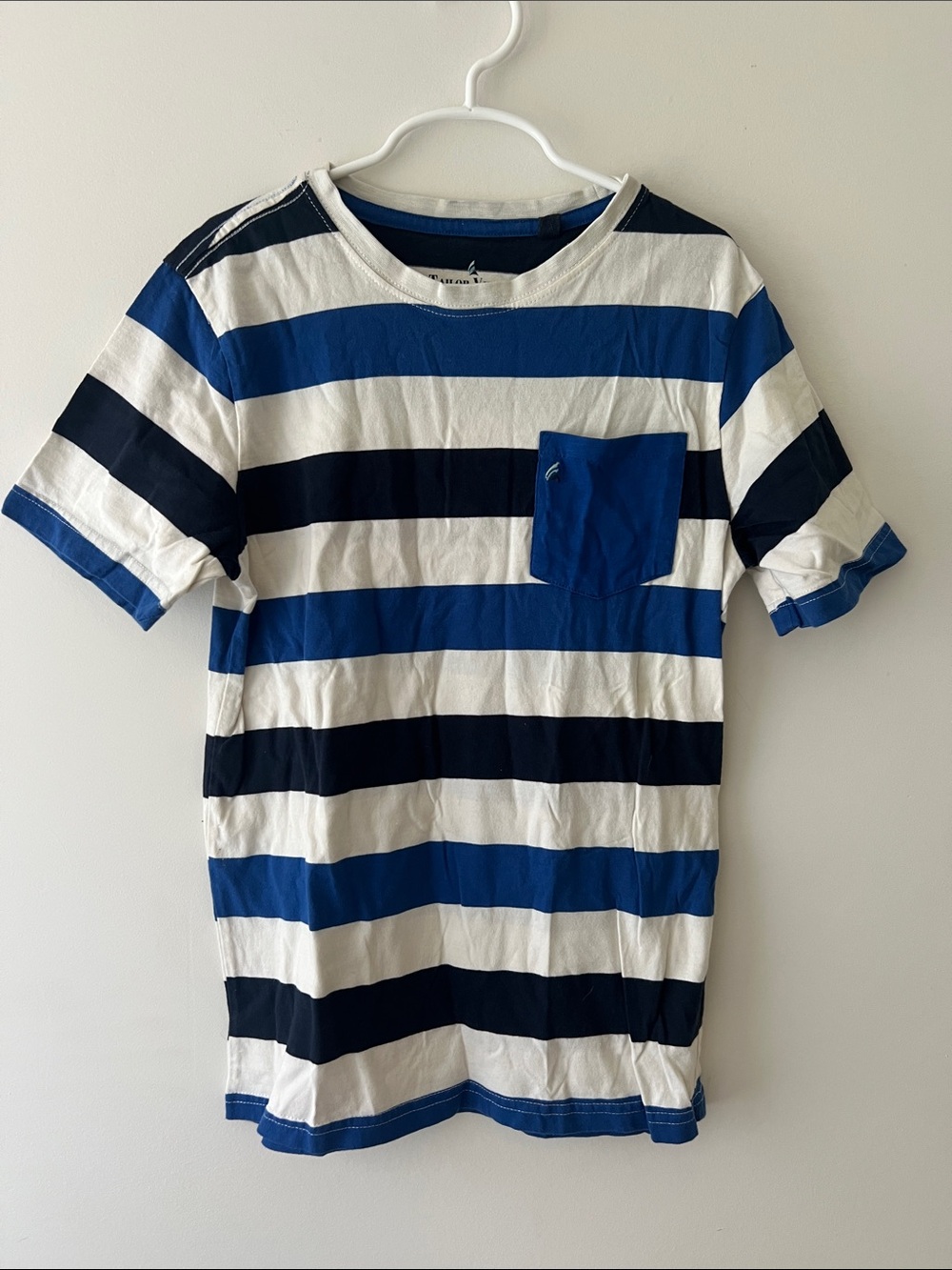 Tailor Vintage Blue, Black & White Striped Pocket Tee